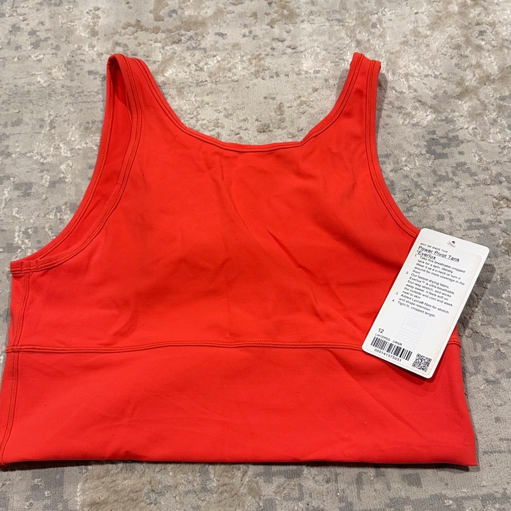 Red lululemon power pivot tank top size 12 Carnation Red